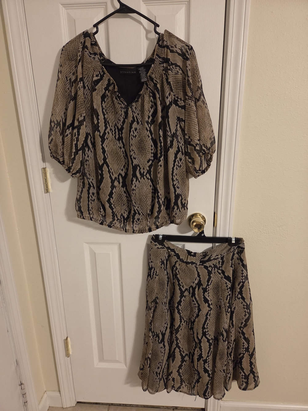 attention Beige and Black Snake Print Blouse